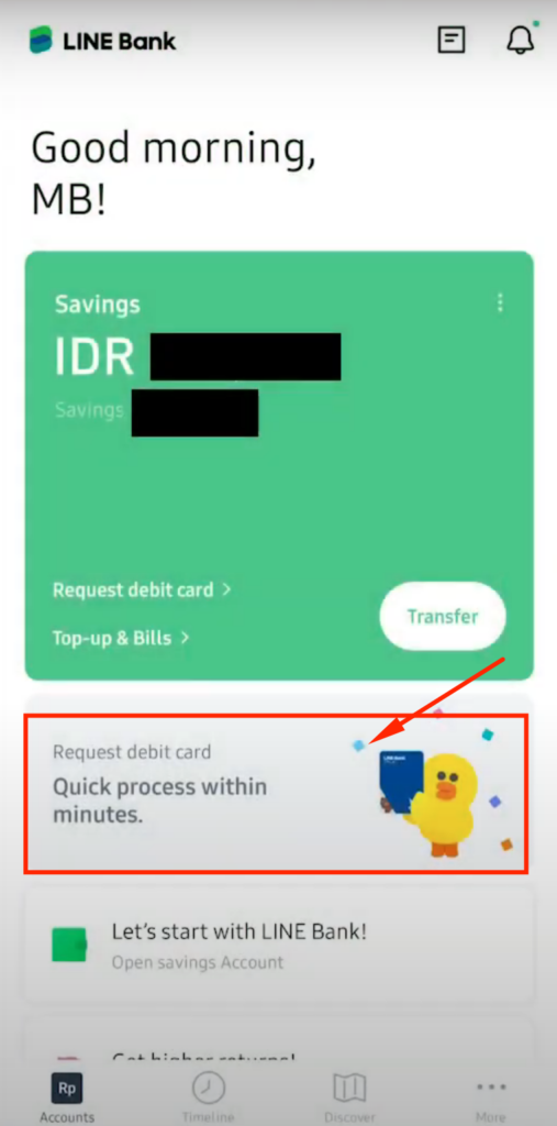 Klik tombol Request Debit Card LINE Bank